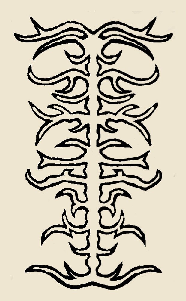 Hand-drawn tribal flame linework, full spine back placement design