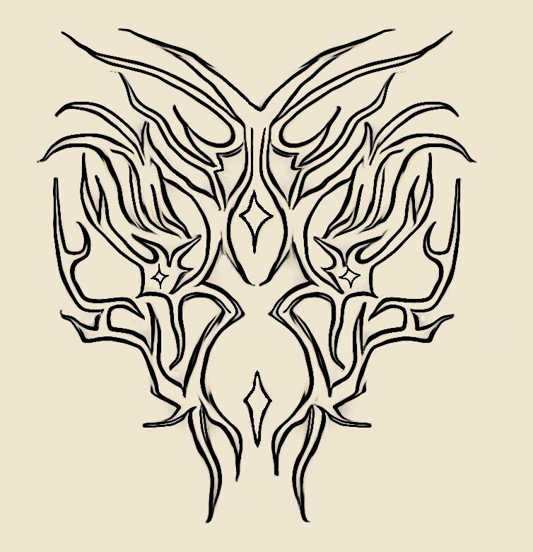 Hand-drawn tribal flame linework, symmetrical chest placement design